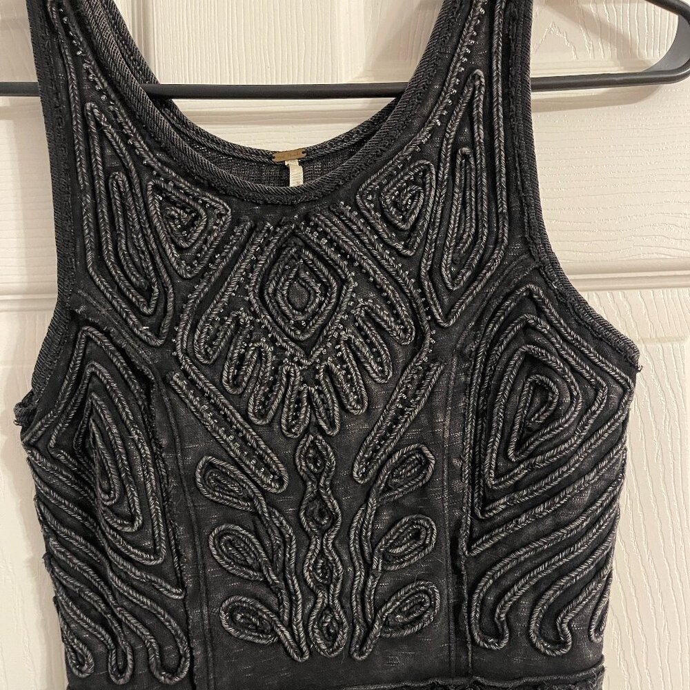 EUC Free People Black Heather Embellished Babydoll Mini Dress Small